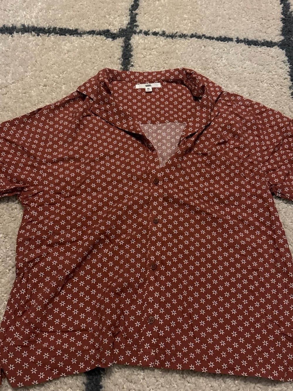 Vans Rust Red Short-Sleeve Button-Up with White Star Print